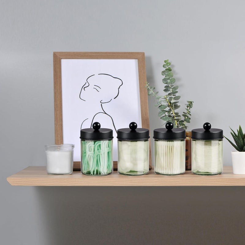 Komashr 3 Pack Apothecary Jar Canisters Bathroom Vanity Organizer - Qtip Holder Storage Organizer Set Countertop Canister with Stainless Steel Lids &Cute Stickers for Qtips,Cotton Swabs,Makeup Sponges,Floss - Image 5